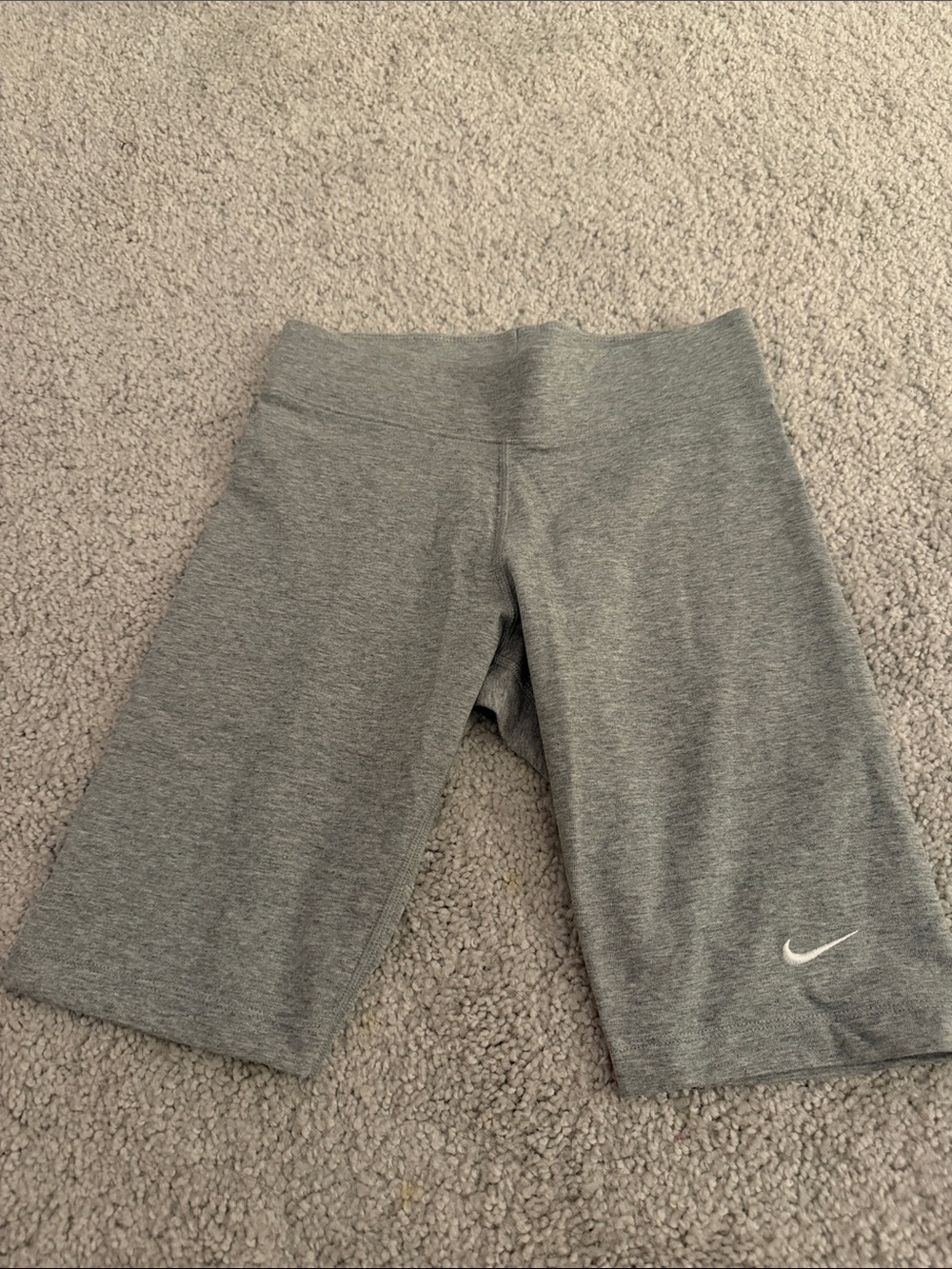 Nike Women’s Heather Gray Bike Shorts with White Swoosh